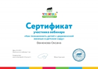Сертификат Ванюкова Оксана